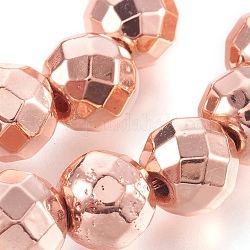 Electroplated Non-magnetic Synthetic Hematite Bead Strand, Round, Faceted, Rose Gold Plated, 9.5x9mm, Hole: 1.6mm, about 45pcs/strand, 15.55 inch(39.5cm)