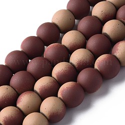 Vaporisez peints non-magnétiques synthétiques perles d'hématite brins, ronde, brun coco, 8x7.5mm, Trou: 1mm, Environ 53~40 pcs/chapelet, 15.55 pouce ~ 15.75 pouces (39.5~40 cm)