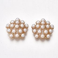 Cabochons de aleación, con abs de plástico imitación perla, flor, dorado, 19.5~20x20x9mm