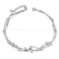 Shegrace 925 bracelet de cheville en argent sterling avec chaîne à trois couches et perles, platine, 8-1/4 pouce (21 cm)
