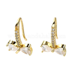 Bowknot Shape Rack Plating Brass Micro Pave Cubic Zirconia Earrings Hooks, Ear Wire with Pinch Bails, Cadmium Free & Lead Free, Long-Lasting Plated, Golden, 19 Gauge, 18x11x9.5mm, Pin: 0.9mm
