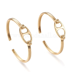 Brass Cuff Bangles, Oval, Real 18K Gold Plated, Inner Diameter: 2x2-3/8 inch(5x5.9cm), 4mm