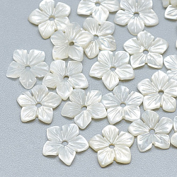 Shell perle bianche naturali, perle di madreperla, fiore, colore conchiglia, 9.5x9.5x1.5mm, Foro: 1.2 mm