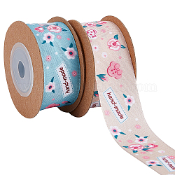 Gorgecraft 2 rouleaux de ruban polyester 2 couleurs, motif de fleur, pour la fête d'emballage des cadeaux, couleur mixte, 1 pouce (25 mm), environ 5.4 mètres (5 m) / rouleau, 1 rouleau / couleur