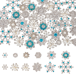 Gomakerer 48 piezas 12 estilos cabujones de rhinestone de aleación, Con perlas de imitación de plástico., copo de nieve y flor, color mezclado, 11~37x14~37x2.5~9.5mm, 4 piezas / style