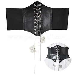 Wadorn 1pc cinture corsetto elastiche larghe in pelle pu, cintura in vita allacciata per donna ragazza, nero, 29-7/8 pollice (76 cm)