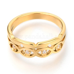 304 палец кольца из нержавеющей стали, с кристально горный хрусталь, глаз, золотые, размер США 7, внутренний диаметр: 17 мм