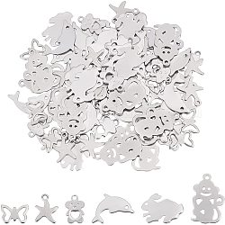 UNICRAFTALE About 84Pcs Monkey & Rabbit & Bear with Heart & Dolphin & Starfish & Butterfly 6 Mixed Animal Shapes Pendants 304 Stainless Steel Charms Hypoallergenic Laser Cut Pendants for DIY Jewelry
