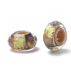 Harz perlen, Großloch perlen, facettiert, Rondelle mit Weihnachtsmuster, golden, 13.5~14x7.5~8 mm, Bohrung: 5.5 mm