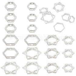 PandaHall Elite 24Pcs 6 Style Long-Lasting Plated Alloy Bead Frame, for Jewish, Hexagon & Star of David, 925 Sterling Silver Plated, 8.5~16.5x8.5~16.5x2.5~3mm, Hole: 1mm, 4pcs/style