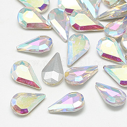 Pointed Back Glass Rhinestone Cabochons, Back Plated, Faceted, teardrop, Crystal AB, 10x6x3mm