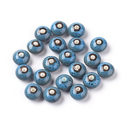 Perles en porcelaine manuelles, fancyantique porcelaine émaillée, rondelle, bleu ciel, 12x7mm, Trou: 2mm