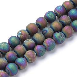 Galvanisierte natürliche Druzy Geode Achat Perlenstränge, matte Stil, Runde, Multi-Farbe plattiert, 10~11 mm, Bohrung: 1 mm, ca. 37~39 Stk. / Strang, 14.9~15.5 Zoll