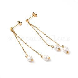 Aretes colgantes con borla de perlas de vidrio, chapado al vacío 304 joyería de acero inoxidable para mujer, dorado, 60~65mm, pin: 0.7 mm