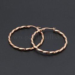 Orecchini di cerchio in titanio, forma ad anello ritorto, oro roso, 12 gauge, 50x2mm