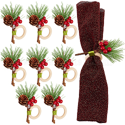 Ronds de serviette en bois sur le thème de noël, pommes de pin avec accessoires en plastique, pour la décoration de dîner de banquet de mariage de fête, rouge, 100x75x29mm