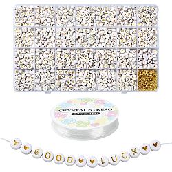 DIY-Set zur Herstellung von Buchstaben und Herzen aus Acryl und Kunststoff, Stretch-Armband, Perlenkette, Schmuck-Set, golden, 6.5~7x3.5~3.7 mm, Bohrung: 1.2 mm