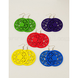 Fashion Wood Earrings, with Brass Earring Hooks, Mixed Color, 69mm