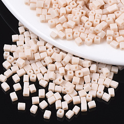 6/0 Glass Seed Beads, Round Hole, Cube & Cuboid, Misty Rose, 3~7x3.5x3.5mm, Hole: 1.2mm, about 4500pcs/bag