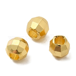 Brass Spacer Beads, Faceted, Barrel, Real 18K Gold Plated, 5x4mm, Hole: 2mm
