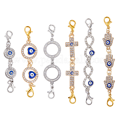 SUPERFINDINGS 6Pcs Alloy Extender Chain with Double Lobster Clasp Evil Eye Infinity Extender Locking Clasps Rhinestone Necklace Bracelet Extender Connector for Jewelry Making,6~7cm