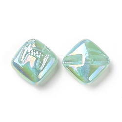 Perles acryliques placage irisé arc-en-ciel, perles de paillettes, losange avec motif lettre h, vert clair, 29.5x29.5x14mm, Trou: 3.2mm