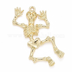 Ciondoli in lega di Halloween, scheletro, oro chiaro, 49x27x3.5mm, Foro: 2 mm