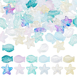 Sunnyclue 1 boîte de 120 perles étoiles de mer perles de poisson perle étoile en verre animal marin espaceur en vrac perle colorée transparente perles de poisson double face pour la fabrication de bijoux fournitures de perles bracelets bricolage artisanat