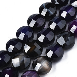 Chapelets de perles d'agate naturelle, teinte, facette, plat rond, bleu minuit, 9.5~10.5x9.5~10.5x6~8mm, Trou: 0.7~1.2mm, Environ 38 pcs/chapelet, 14.37 pouce ~ 15.24 pouces (36.5 cm ~ 38.7 cm)