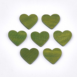 Cabujones de madera pintada, corazón, verde oliva, 18~19x20.5x2mm