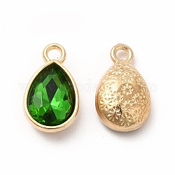Faceted Glass Rhinestone Pendants, with Golden Tone Zinc Alloy Findings, Teardrop Charms, Dark Green, 15x9x5mm, Hole: 2mm