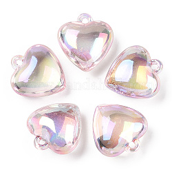 Colgantes de plástico transparente chapados en colores ab, corazón, rosa, 30x28x14.5mm, agujero: 3 mm