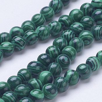 Chapelets de perles en malachite synthétique, ronde, 6mm, Trou: 1mm, Environ 67 pcs/chapelet, 15 pouce