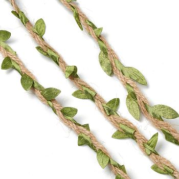 Cinta de corte de hojas de tela, con cuerdas de cáñamo, para manualidades, decoración de diy, envoltura de regalos, verde, 25x1mm, 10 m / rollo