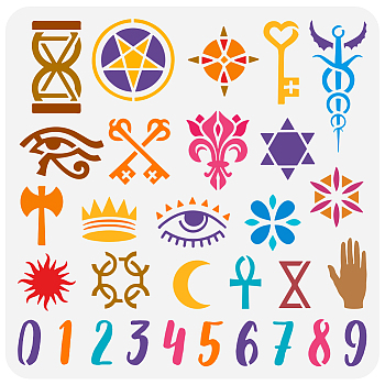 FINGERINSPIRE Tarot Symbols Painting Stencil 11.8x11.8 inch Hollowed Tarot Symbol Patterns Drawing Template Large Hourglass Key Eye Moon Hand Numbers Stencil for Painting on Wood Fabric Canvas DIY-WH0391-0809
