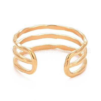 Ионное покрытие (ip) 304 нержавеющая сталь тройная линия открытое кольцо-манжета для женщин X-RJEW-C025-12G-1