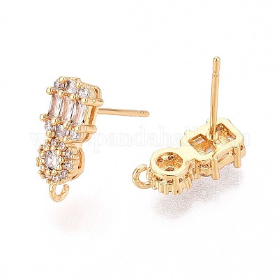 Латунные микро-паве прозрачные серьги-гвоздики из циркония KK-T071-23G-1