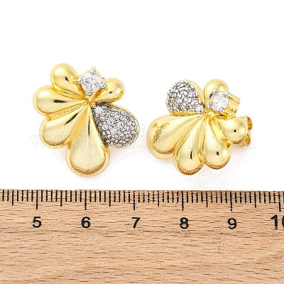 Серьги-гвоздики из латуни с микро-паве и прозрачным фианитом EJEW-H158-12GP-1