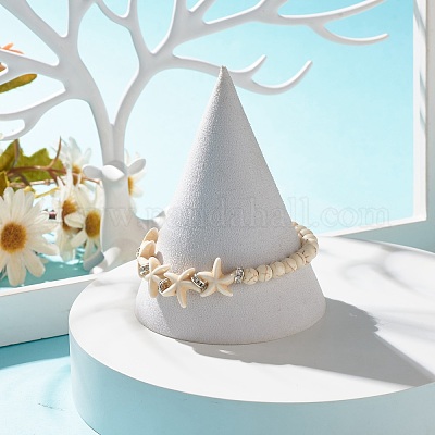 Эластичный браслет из синтетической бирюзы с морской звездой BJEW-JB07702-04-1