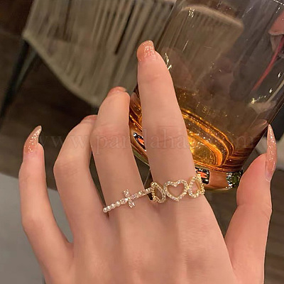 Кольца-манжеты из полого сердца с микропаве из латуни и прозрачным кубическим цирконием для женщин FS-WGA6091-02-1