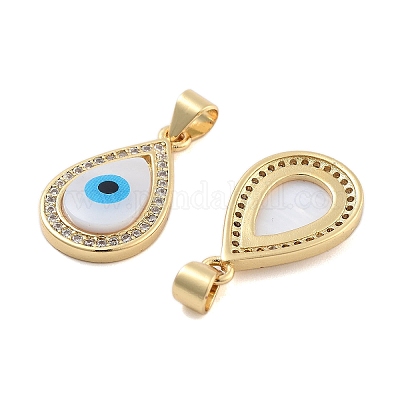 Латунное паве из фианитов с подвесками в виде ракушек и эмали KK-U009-07G-1