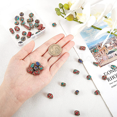 50шт смешанные старинные золотые бусы ручной работы тибетского стиля TIBEB-PH0003-01-1