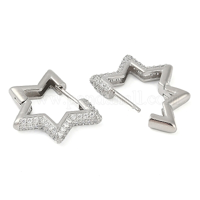 Серьги-кольца из латуни с микропаве и циркониевым покрытием в виде стойки EJEW-Z059-15P-01-1