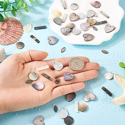 50 шт. 5 стиля: натуральные черные ракушки для губ и подвески в виде пресноводных кристаллов SHEL-TA0001-22-1