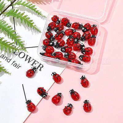 2 нити бусины лэмпворк ручной работы в виде божьей коровки LAMP-FS0001-53A-1