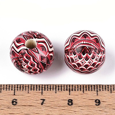 Бусины из дерева схима в богемном стиле с принтом WOOD-T032-31D-1