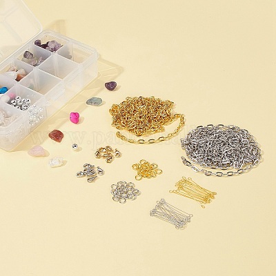 Бусины из натурального смешанного камня своими руками и круглые акриловые бусины с покрытием DIY-FS0001-16-1