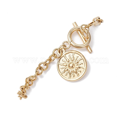 Плоские круглые браслеты с подвесками в виде солнца 201 из нержавеющей стали BJEW-JB12679-1