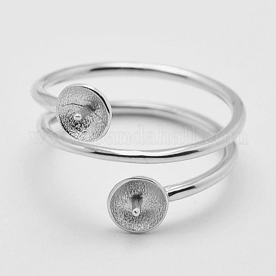 Крепления для колец с перламутровым гнездом из стерлингового серебра с родиевым покрытием STER-A070-040-1