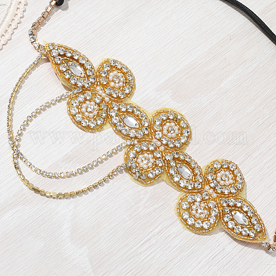 Цветок полиэстер стразы и сплав пластика жемчуг кисточка цепочка аксессуары для волос&nbsp;OHAR-WH20020-02G-1